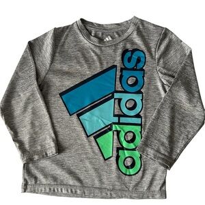 Adidas Kids Heather Gray Long Sleeve Tee with Blue and Green Logo
